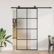 vidaXL Drsna vrata s kompletom strojne opreme črna 102,5x205 cm ESG steklo