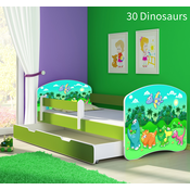 Djecji krevet ACMA s motivom, bocna zelena + ladica 140x70 cm - 30 Dinosaurs