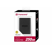 Transcend ESD270C 250GB USB 3.1 Gen2 (USB-C) vanjski SSD disk (3D TLC), 520MB/R, 460MB/W, kompaktne dimenzije, crna