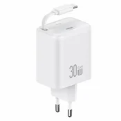 shumee 30W USAMS GaN Power Delivery stenski polnilnik USB-C bele barve