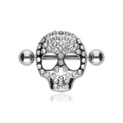shumee Diamantni prstan za bradavice z lobanjo - srebrn - S-029