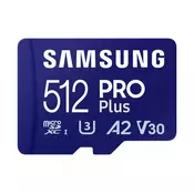 Samsung 512GB PRO Plus micro SDXC CL10 U3 pomnilniška kartica (brez/z: do 180/130MB/s) + adapter SD