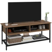 HOMCOM Premični TV stojalo do 48 v industrijskem slogu, nizka omara s policami iz lesa in jekla, 110x40x48cm, rjava in črna