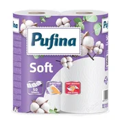 Papirnate brisače, dvoslojne, 50 listov, 2 roli, PUFINA Soft, 2 roli