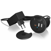 USB HUB ICY BOX IB-HUB1407 in-desk 3-port charger 2x USB-A 1x USB-C 60mm cut out