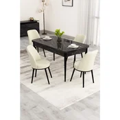 Hanah Home trpezarijski set Nix, sto na razvlacenje i 4 stolice, ploca u dekoru crnog mermera, krem tkanina Babyface