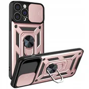 HURTEL Ovitek Hybrid Armor Camshield za iPhone 13 Pro z zaščito za kamero, roza