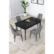 Hanah Home trpezarijski set Lia, sto na razvlacenje i 4 stolice, ploca u dekoru crnog mermera, siva tkanina Babyface