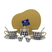Komplet porcelanastih skodelic s sladkornico in posodicami za smetano, kolekcija Pepitka