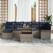 vidaXL vidaXL Vrtna sedežna garnitura z blazino 8 pcs Siva poli ratan, (5000153448)