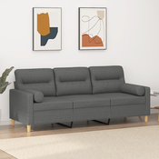 vidaXL Kavč trosed z blazinami temno siv 180 cm blago