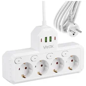 Vayox VA0469W-2 podaljšek s 4 vtičnicami 10A s stikali 2x USB-A 2x USB-C 2.1A 2 m bel