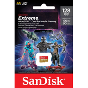 SanDisk Extreme microSDXC Mobile Gaming 128GB hitrost190MB/s & 90MB/s A2 C10 V30 UHS-I U3