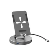 INF 10-v-1 USB-C Hub s 360° vrtljivim stojalom za telefon - aluminijasta zlitina, (5000129832)