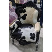 Casa Padrino baroque armchair cowhide/black - Handmade solid wood living room armchair - Antique style living room armchair - Living room furniture in baroque style - Baroque furniture