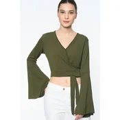 Z6226 DEWBERRY WOMENS BLOUSE-STRAIGHT KHAKI