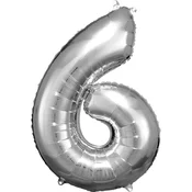Amscan Balon iz folije za rojstni dan številka 6 -srebro 86cm