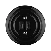 Reblig - Porcelanska retro USB uticnica za napajanje sa ramom 2xUSB-A crna
