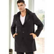 PLT8376 DEWBERRY MENS COAT-PATTERNED LIGHT BLACK