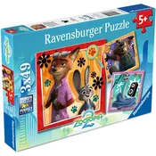 Ravensburger - Puzzle 3x49 Zootropolis: Živalsko mesto: Tropolisolis: Živalsko mesto (Animal City) - 40 - 99 kosov