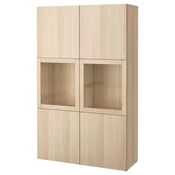 BESTA Komb.odlaganje,staklena vrata, belo b. im. hrastovine Lappviken/Sindvik im. b. b. hrast staklo, 120x42x193 cm