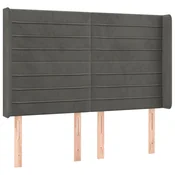 Vidaxl Vzglavje z ušesi temno sivo 147x16x118/128 cm žamet