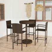 Greatstore Vrtna barska garnitura 5-delna poli ratan rjava