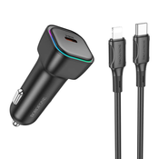 BOROFONE AVTOPOLNILEC BZ28 TROPHIE - TYPE-C - PD 30W 3A S KABLOM TYPE-C NA LIGHTNING ČRN