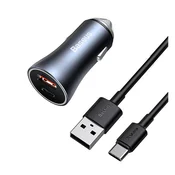BASEUS punjac za automobil s USB i Type-C prikljuckom, 40 W, LED indikator + Type-C kabel, SIVA TZCCJD-0G