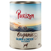 5 + 1 gratis! 6 x 400 / 800 g Purizon Adult & Organic - Organic: Losos i piletina sa špinatom 6 x 400 g