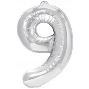 Mejix Folija balon številka DEVET 9, srebrn, 40 cm