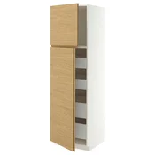 METOD / MAXIMERA Vis.el. s 2 vrata/4 fioke, bela/VOXTORP imitacija hrastovine vertikalna rucka, 60x60x200 cm