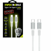 MaxMobile data kabel TYPE C-TYPE C UDC3029 KEVLAR 3.1Gen.100W 5A 1.2m: bijeli - Bijela - 120 cm - USB Type C - USB Type C kabel - 24 mjeseca - MaxMobile