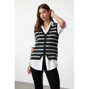 Trendyol Black Soft Texture Striped V Neck Regular Vest