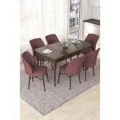 Hanah Home Set Trpezarijski sto i 6 stolica Nef, Prljavo roze