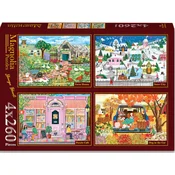 Magnolia - Puzzle 4x260 Shanya Bharti: Kmetija, Snežno mesto, Puzzle Cafe, Pes v avtu - 260 kosov