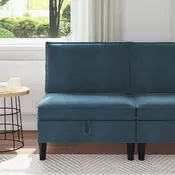 vidaXL Srednja sofa s shrambo Modra Žamet