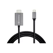 Povezovalni kabel Sandberg, USB-C na HDMI, 2m, črn