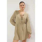 Trendyol Khaki Mini Woven Tied Linen Blend Beach Dress