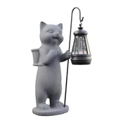 NIKCORP Vrtna figura mačka s solarno svetilko, dekorativni kip iz umetne smole, siva barva, odporna na dež, višina 28 cm, (5000161622)