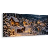 Slika zasnežena gorska vas ponoči - 120x60