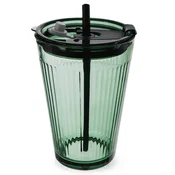 Northix Zelena steklena skodelica s pokrovom in silikonsko slamico, 450 ml