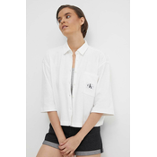 Pamucna košulja Calvin Klein Jeans za žene, boja: bijela, relaxed, s klasicnim ovratnikom, J20J223360