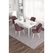 Hanah Home trpezarijski set Eva, sto na razvlacenje i 4 stolice, bela ploca, puder roze tkanina Babyface