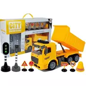 slomart Gradbeni tovornjak LEAN TOYS 1:14, prometni znaki, semafor, radar