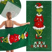 sarcia.eu Grinch Božični HITROSUŠEČI kopalniška brisača, 100% BOMBAŽ, MEHKA brisača za plažo 70x140cm