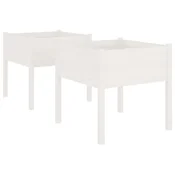 Vidaxl Vrtno cvetlično korito 2 kosa belo 70x70x70 cm trdna borovina
