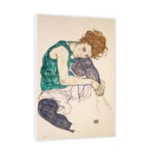 Canvas Slika na platnu Seated Woman with Bent Knees, Egon Schiele, Sa ramom, 50 x 75 cm, Beli