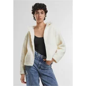 Womens short jacket with hood Sherpa cream