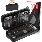 Potovalna torbica za Nintendo Switch 2, črna – vzdržljiva zaščita, organizacija dodatkov, 12 rež za igre, mrežast žep, mehka podloga, odporna na udarce, kompaktna zasnova